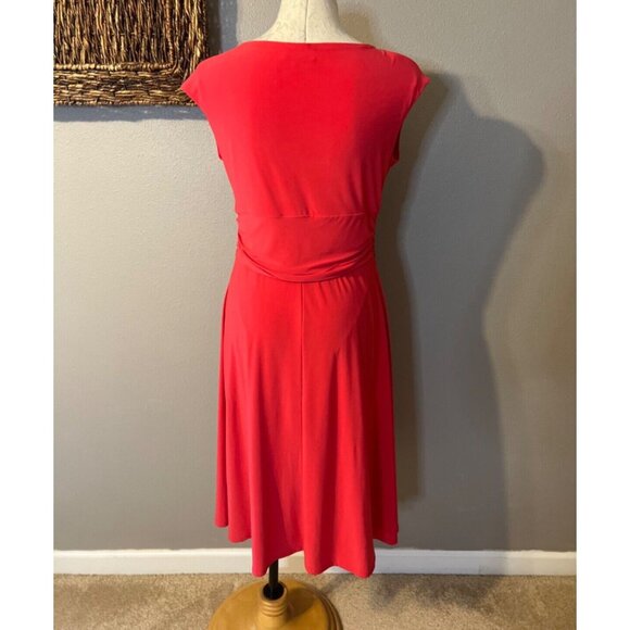 Chaps Ralph Lauren A Line Midi Dress Large L Coral Orange Sleeveless Washable - Picture 5 of 10